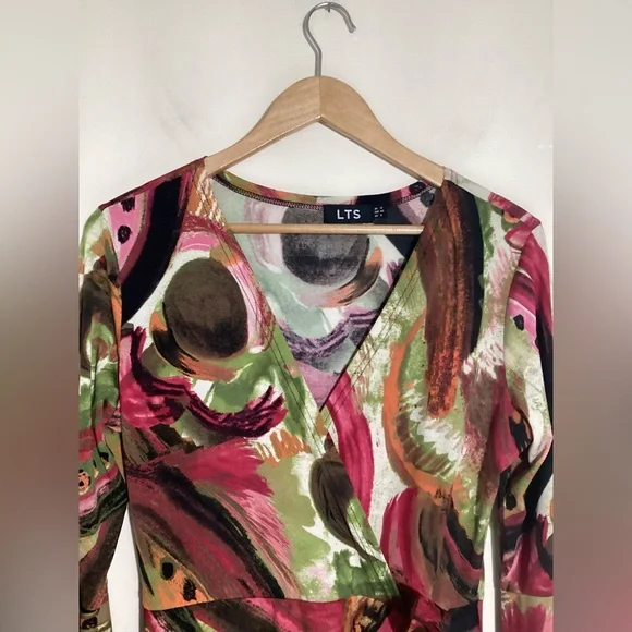 Long Tall Sally LTS Faux Wrap Maxi Dress UK 12 US 8 Abstract Bold Phoebe Buffay - Picture 12 of 15